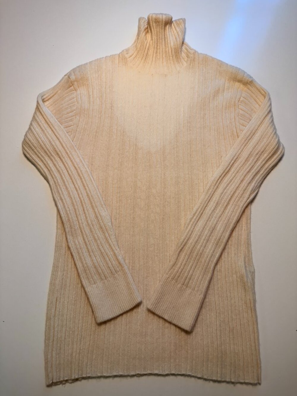 Naadam Cashmere/Wool Blend Ribbed Open Back Turtleneck Sweater Ivory Size M